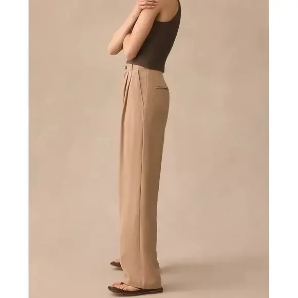 Reformation Mason High Waisted Wide Leg Trouser Pants in Khaki